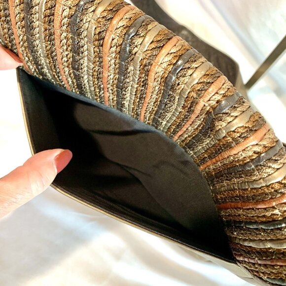 SHARIF Metallic Brown Orange Woven Shoulder Bag Flap Square Tote Bag 80’s VTG - Picture 8 of 15